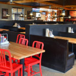 interior seating with red chairs